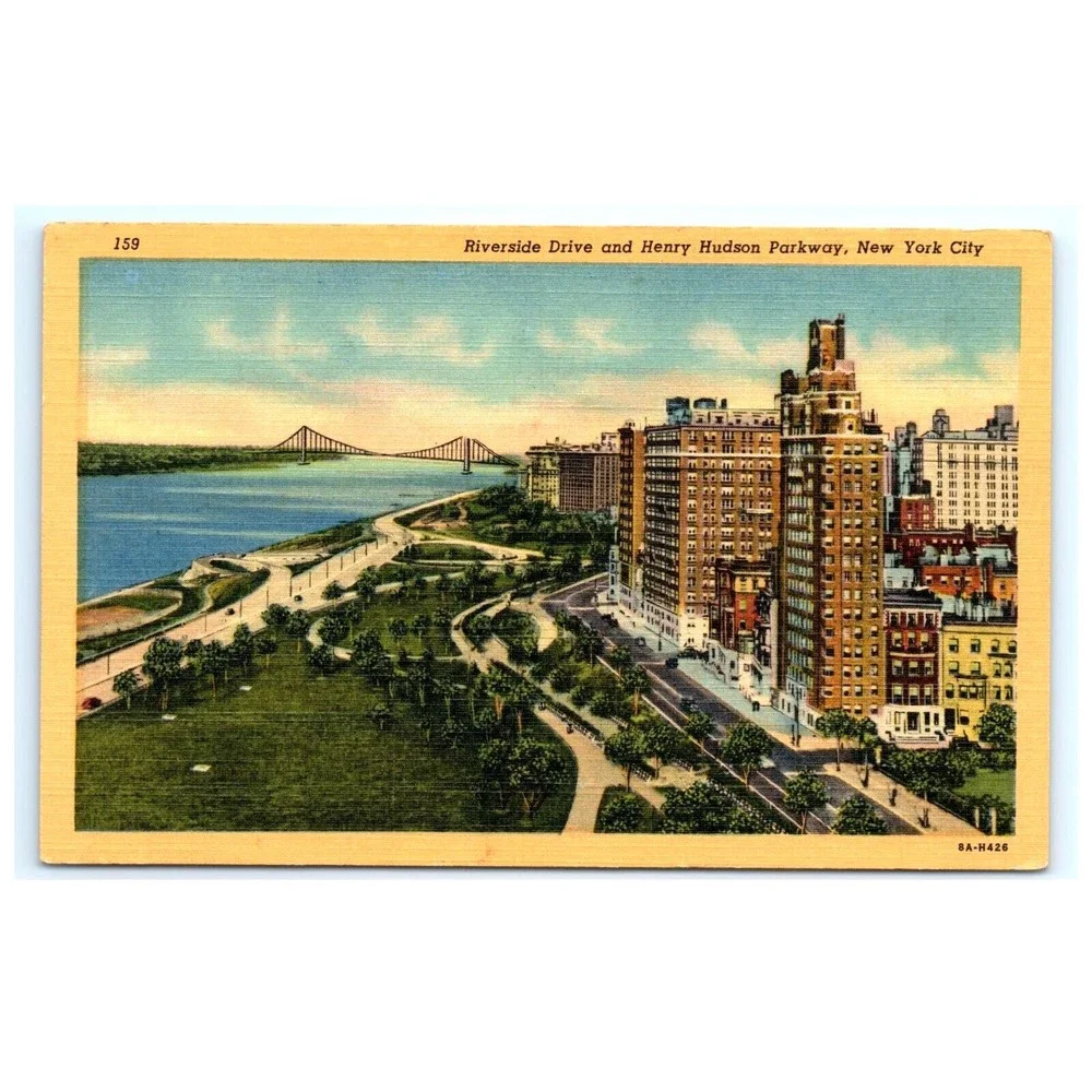 Vintage Postcard Riverside Drive and Henry Hudson Parkway New York City Linen